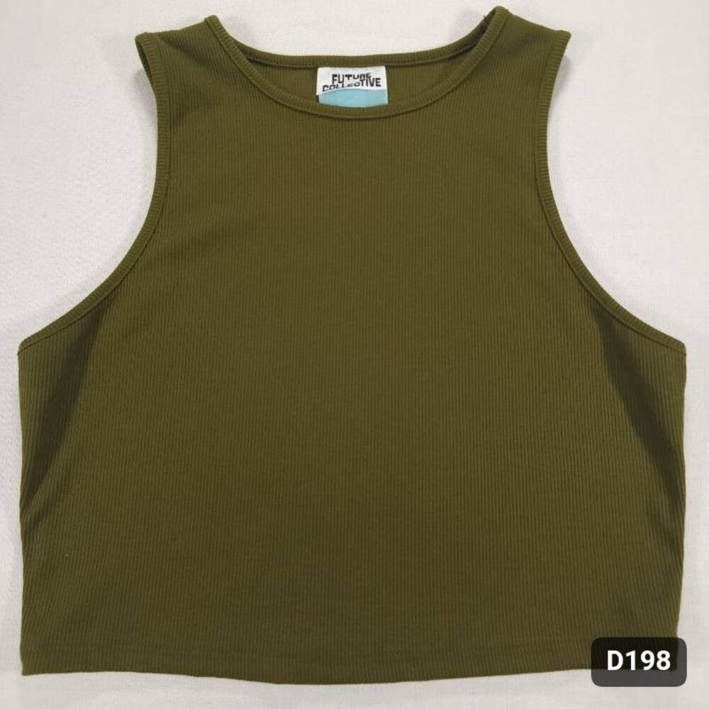 Future Collective Olive Green Ribbed Crop Tank Top Sleeveless Good Condition